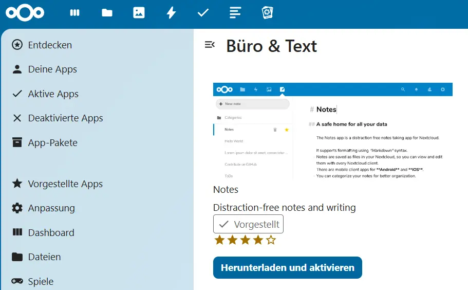 Bild: Notes im Nextcloud Store