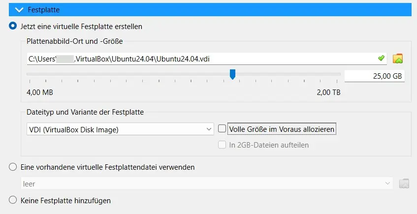 Oracle VirtualBox Manager: Virtuelle Festplatte erstellen Bild: Oracle VirtualBox Manager: Virtuelle Festplatte erstellen