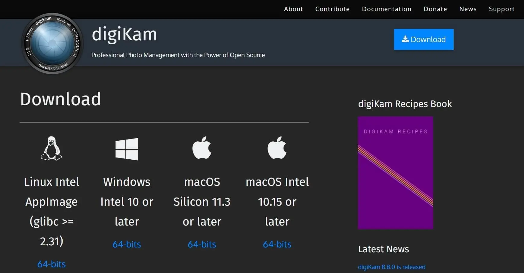 Bild: digiKam Website zum Download