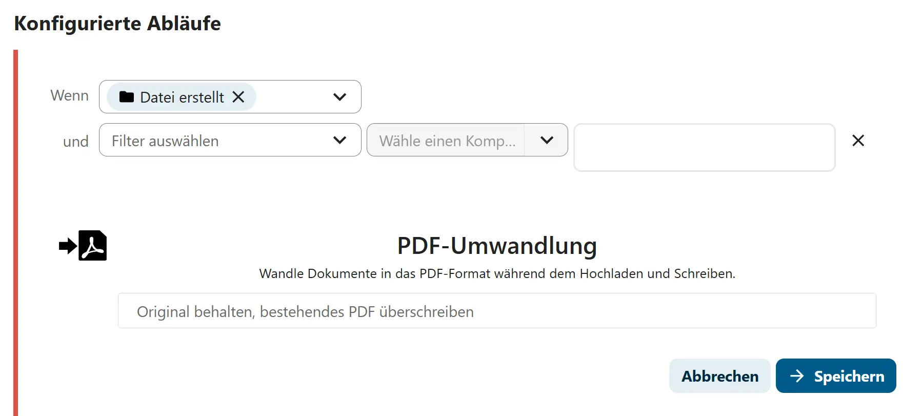 Konfigurierter Nextcloud-Ablauf für die PDF-Umwandlung Bild: Konfigurierter Nextcloud-Ablauf für die PDF-Umwandlung