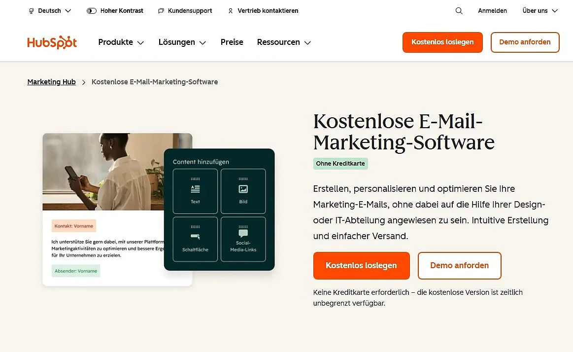 Hubspot-Homepage Bild: Hubspot-Homepage