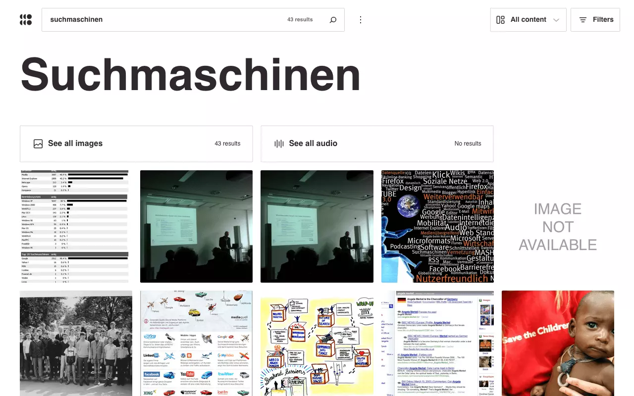 Bild: Openverse-Suchergebnisse für den Begriff „Suchmaschine“.
