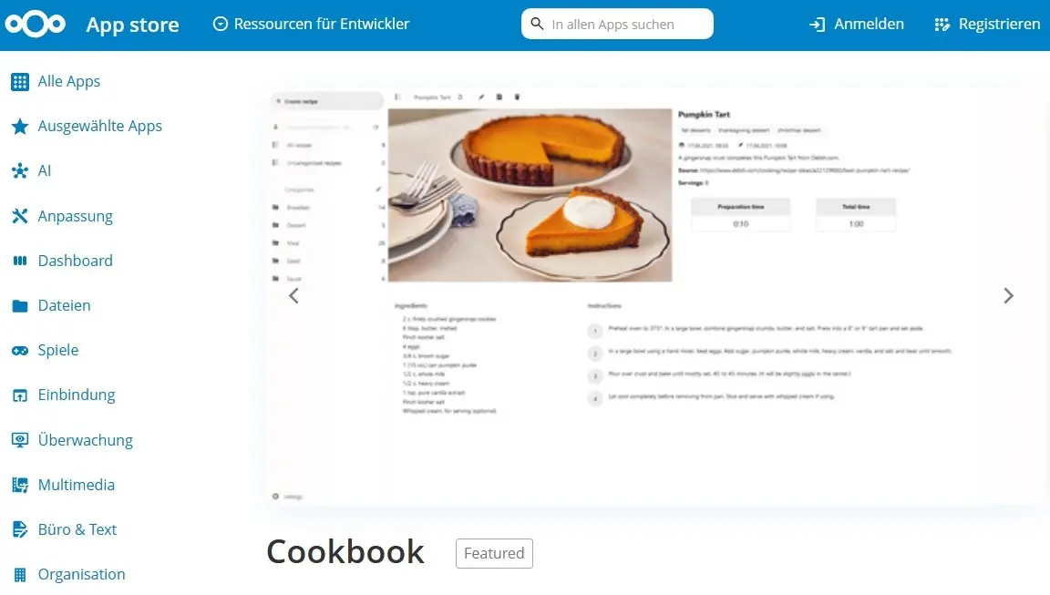 Bild: Nextcloud Cookbook im Nextcloud App Store
