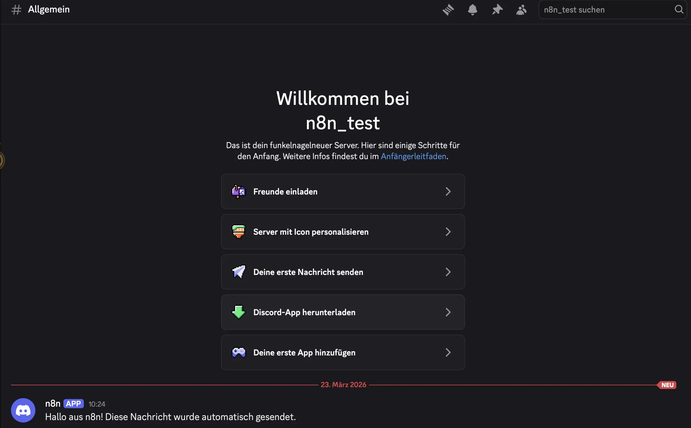 Nachricht von n8n in Discord Bild: Nachricht von n8n in Discord