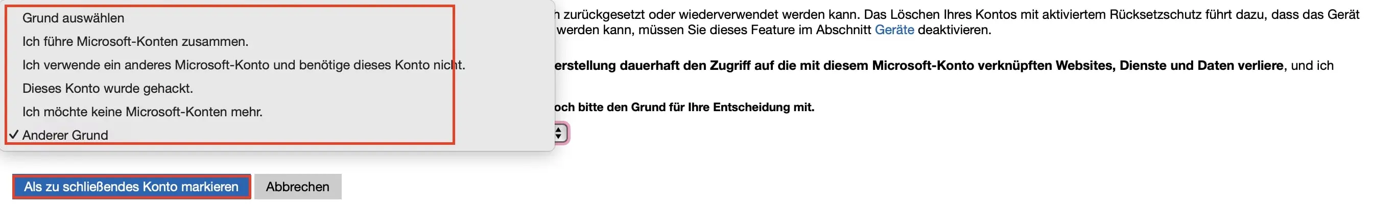 Markierung als zu schließendes Konto Bild: Markierung als zu schließendes Konto