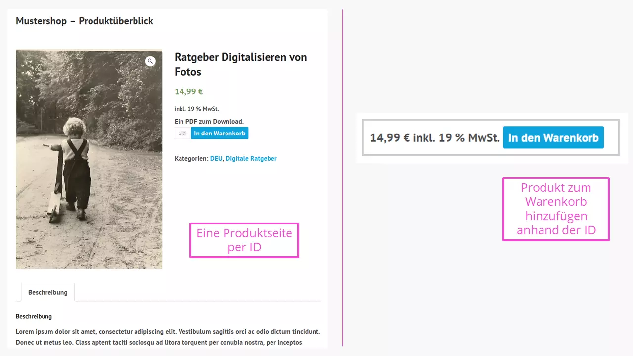 WooCommerce-Shortcodes: Ein Produkt als separate Seite