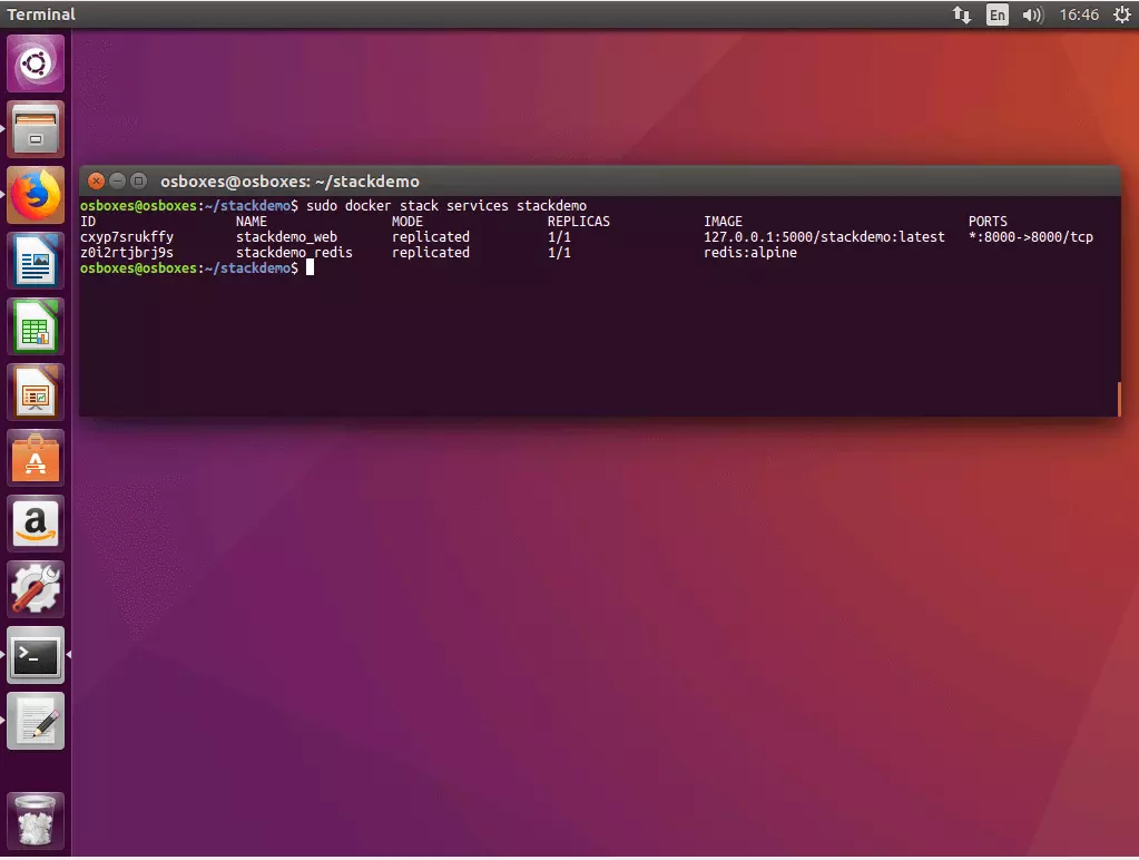 Bild: Der Befehl „docker stack services“ im Ubuntu Terminal
