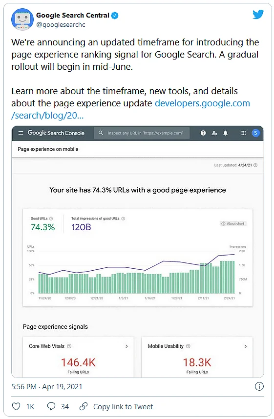 Tweet des Google-Teams zu den Core Web Vitals Bild: Tweet des Google-Teams zu den Core Web Vitals