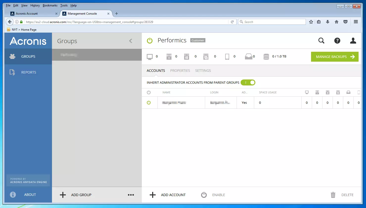 Bild: Die Management-Konsole von Acronis Backup 12.5