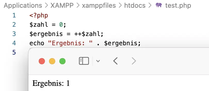 Prä-Inkrementierung der Zahl 0 Bild: Prä-Inkrementierung der Zahl 0