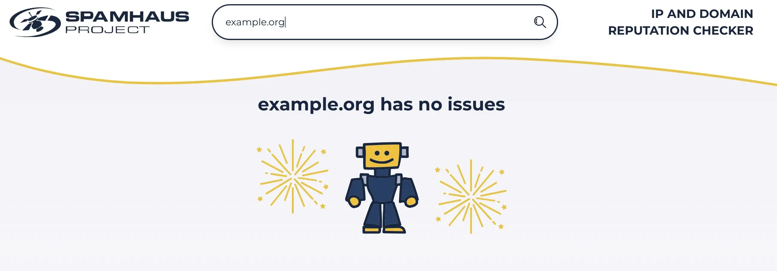 Bild: Screenshot des Ergebnisses vom Spamhaus Domain Check