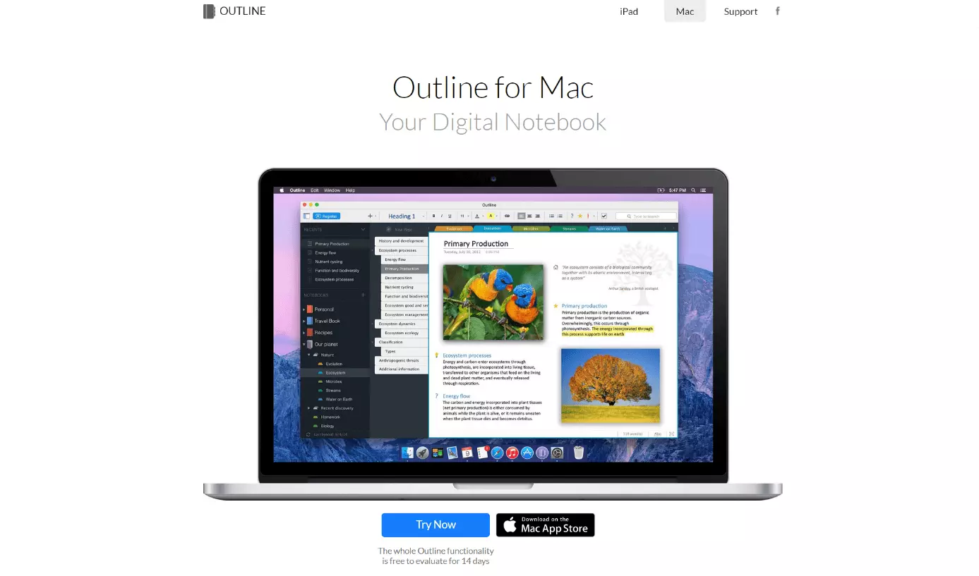 Screenshot der Outline-Homepage