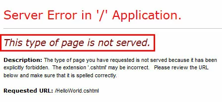 Bild: Meldung „This type of page is not served“