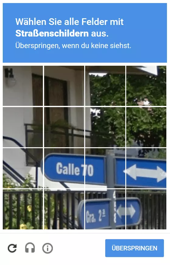 Bild: Ein bildbasiertes reCAPTCHA, basierend auf Google Street View