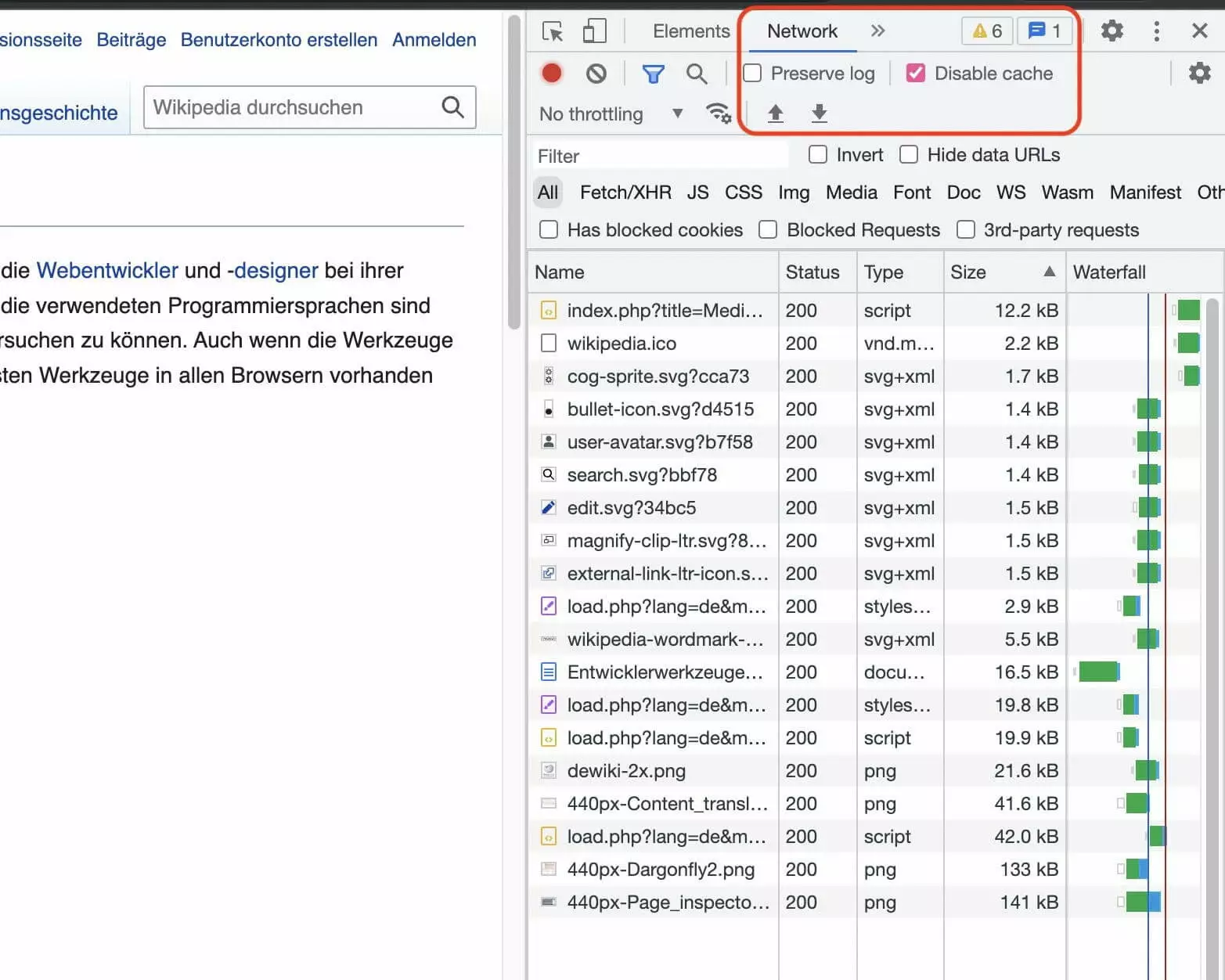 Bild: Browser-Cache bei Nutzung der Chrome DevTools deaktivieren