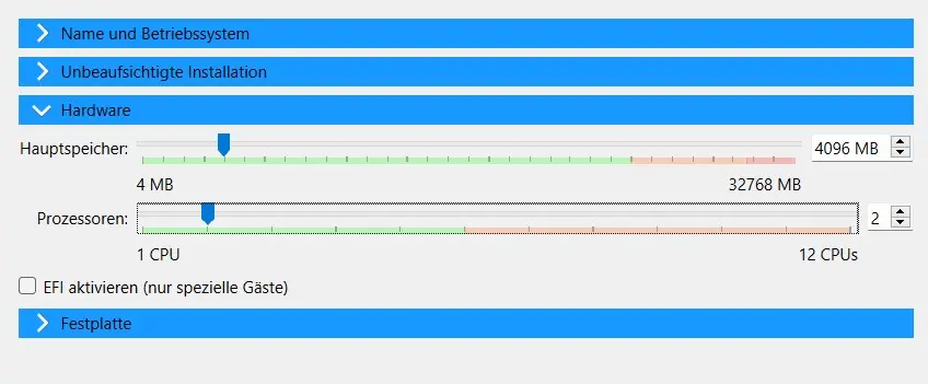 Oracle VirtualBox Manager: Hardwarezuteilung Bild: Oracle VirtualBox Manager: Hardwarezuteilung