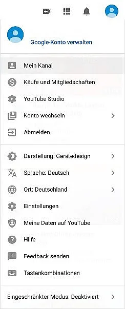 YouTube: Drop-down-Menü Bild: YouTube: Drop-down-Menü