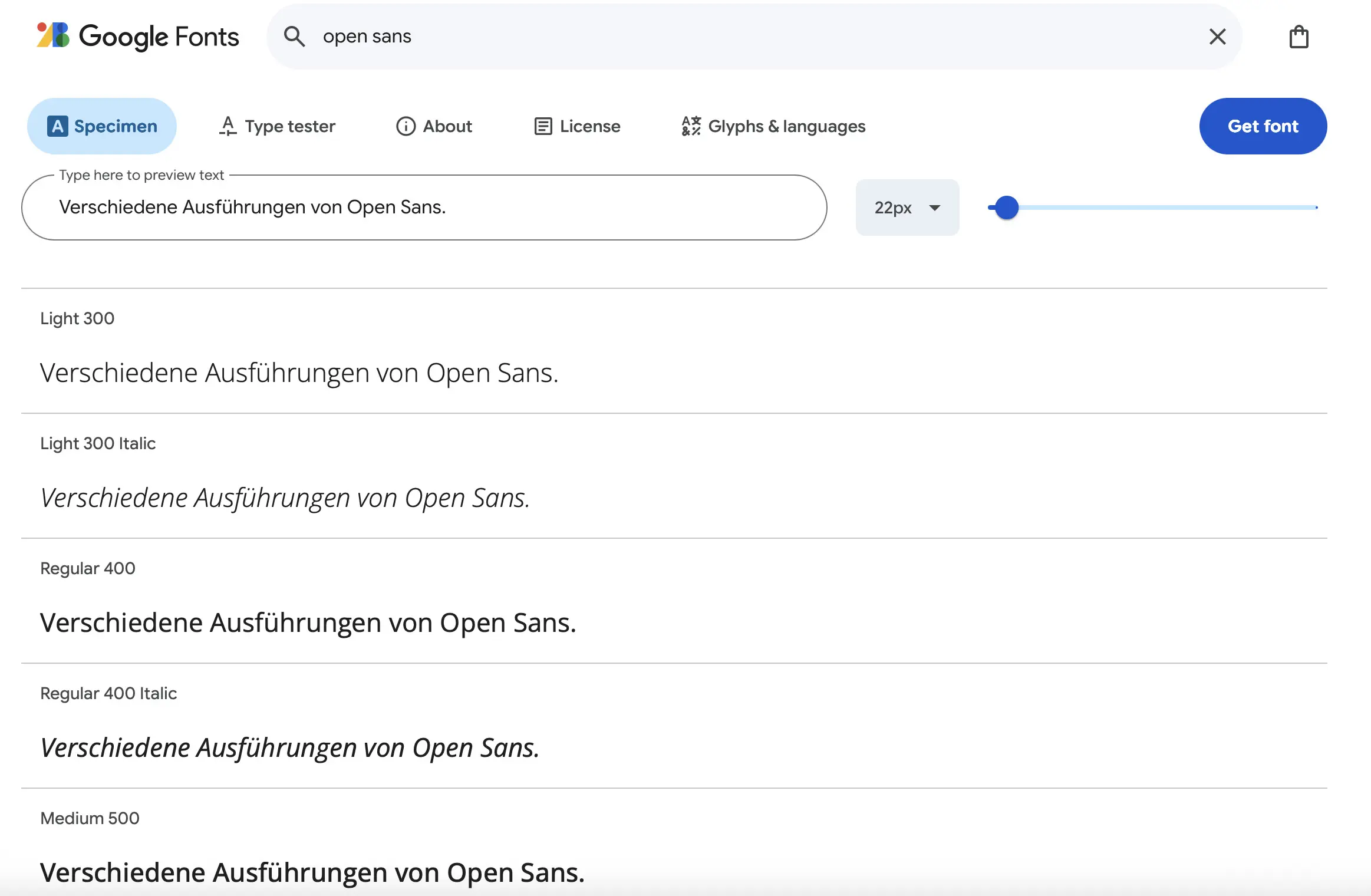 Verschiedene Ausführungen des Webfonts Open Sans bei Google Fonts Bild: Verschiedene Ausführungen des Webfonts Open Sans bei Google Fonts