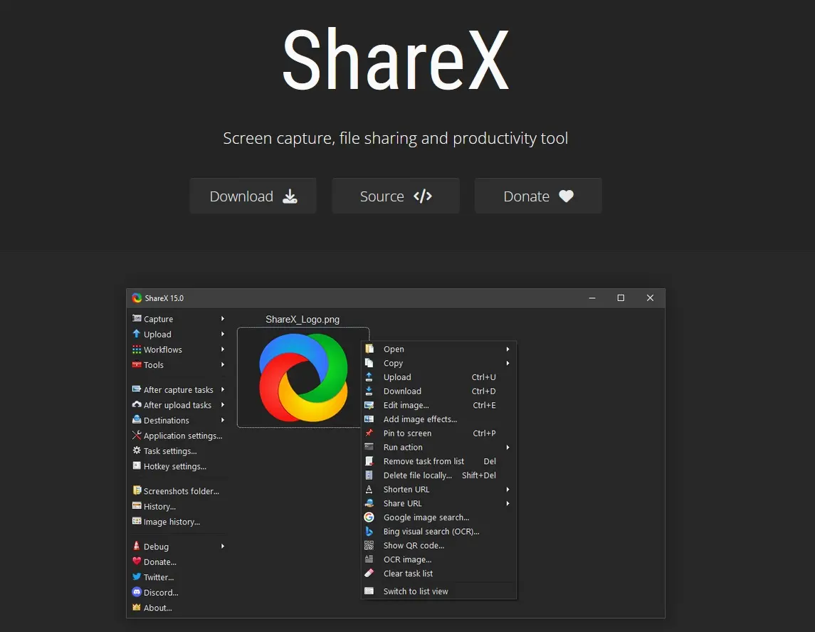 Bild: Startseite des Screenshot-Tools ShareX