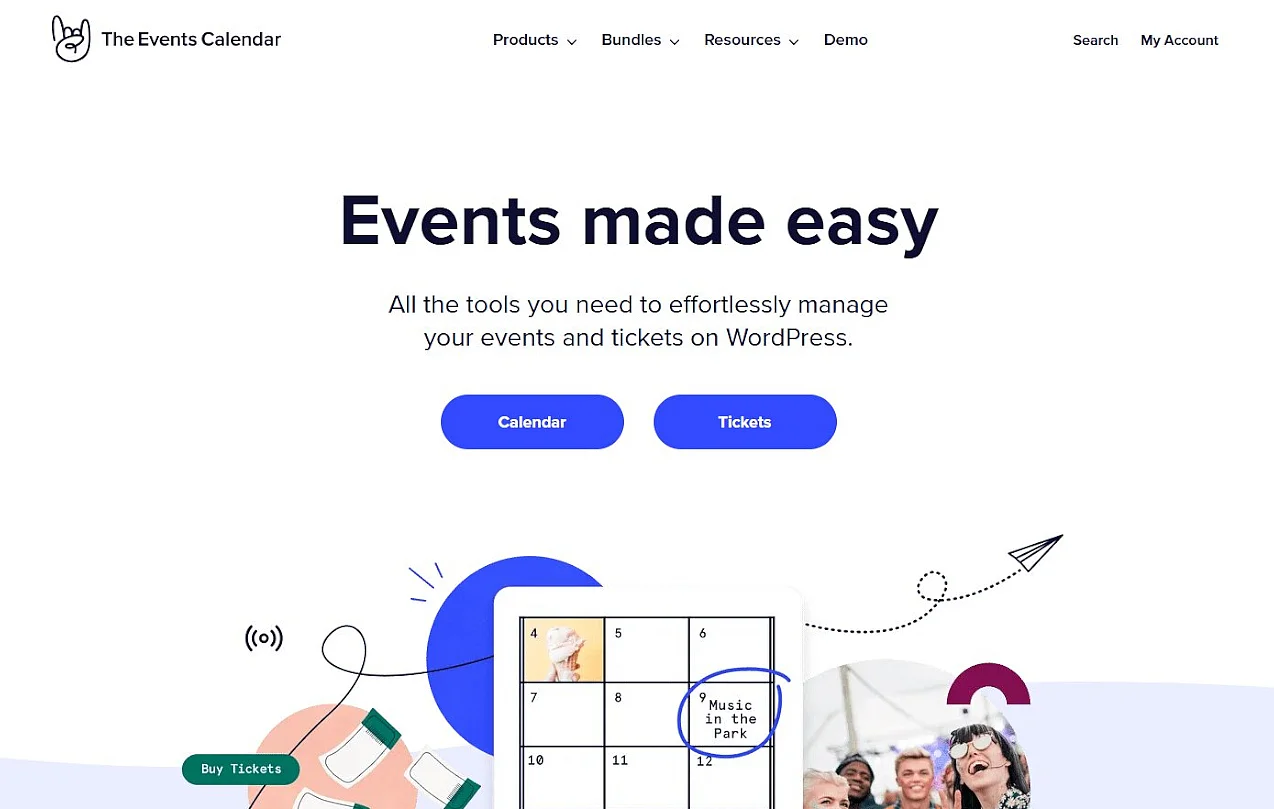 Screenshot der Website des WordPress-Plugins The Events Calendar Bild: Screenshot der Website des WordPress-Plugins The Events Calendar