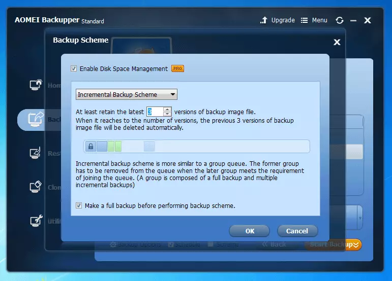 Bild: Aomei Backupper Standard 4.0.4: Menü zur Erstellung erweiterter Backup-Schemata