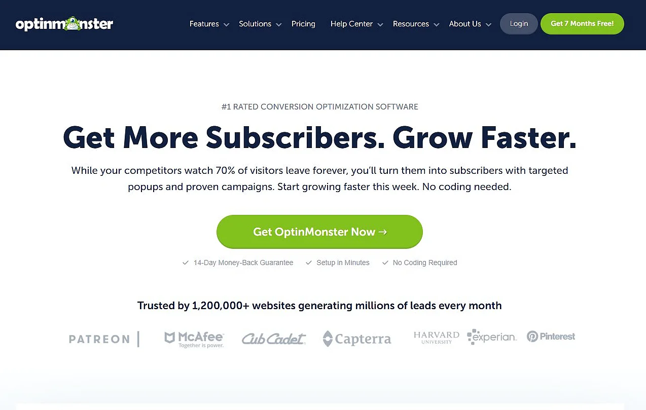 Homepage des WordPress-Premium-Plugins OptinMonster Bild: Homepage des WordPress-Premium-Plugins OptinMonster