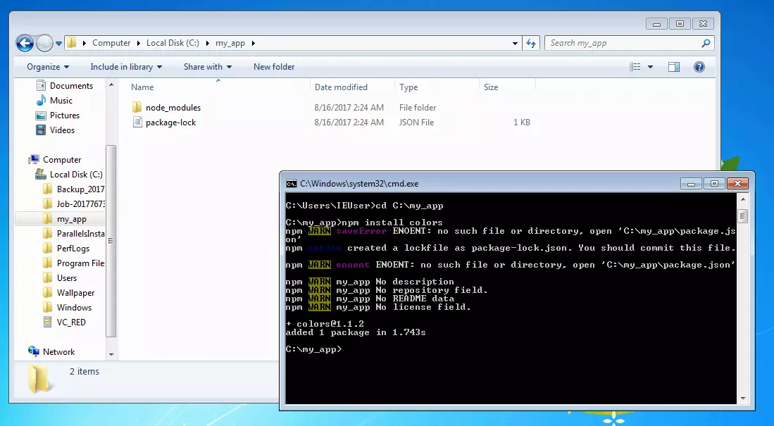 Bild: Terminalausgabe nach der Installation des Drittanbietermoduls colors