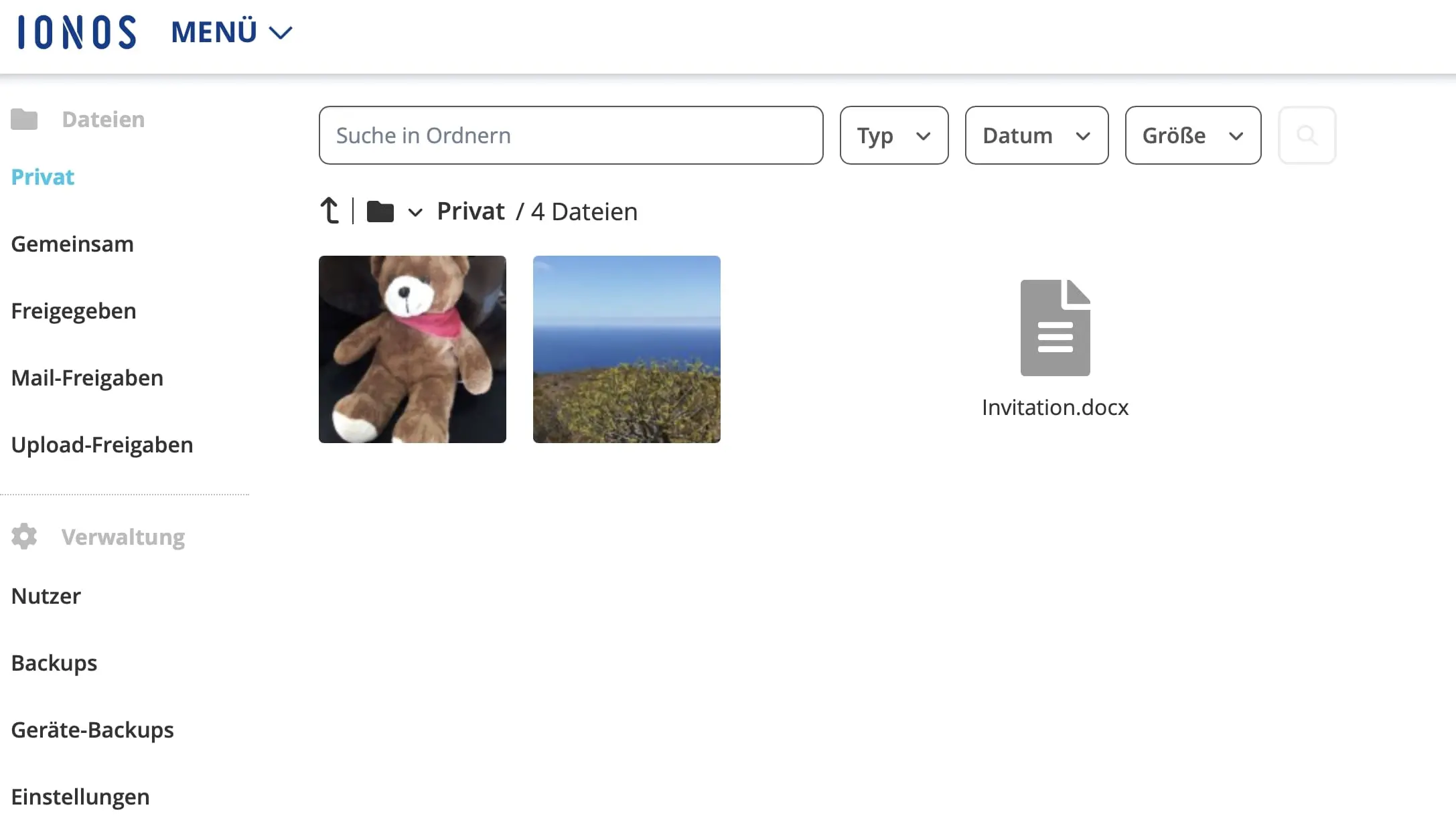 IONOS HiDrive: Web-Interface Bild: IONOS HiDrive: Web-Interface