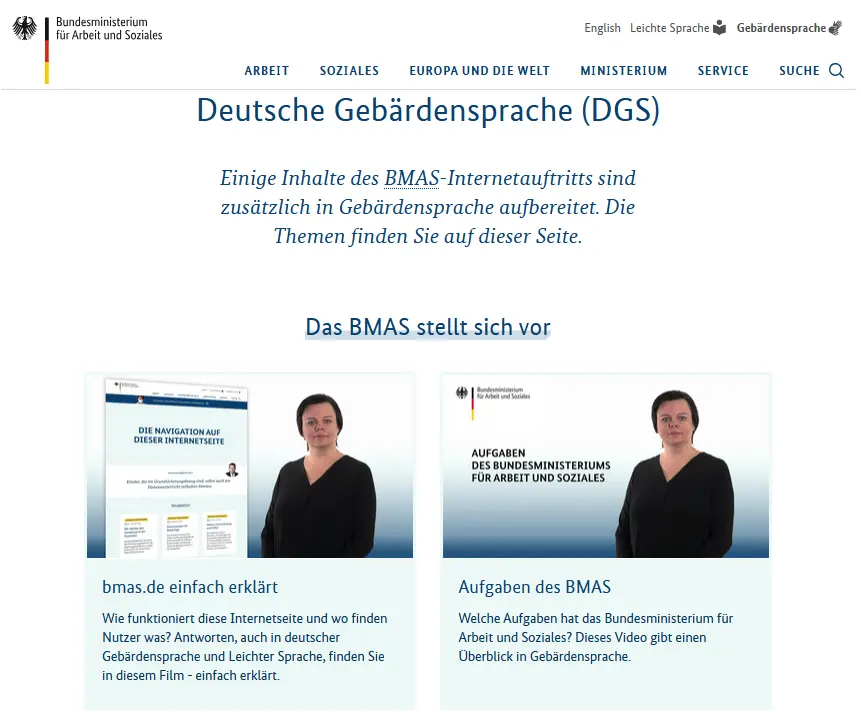 Alt-Text: Screenshot der Webseite des Bundesministeriums für Arbeit und Soziales (BMAS) Bild: Alt-Text: Screenshot der Webseite des Bundesministeriums für Arbeit und Soziales (BMAS)