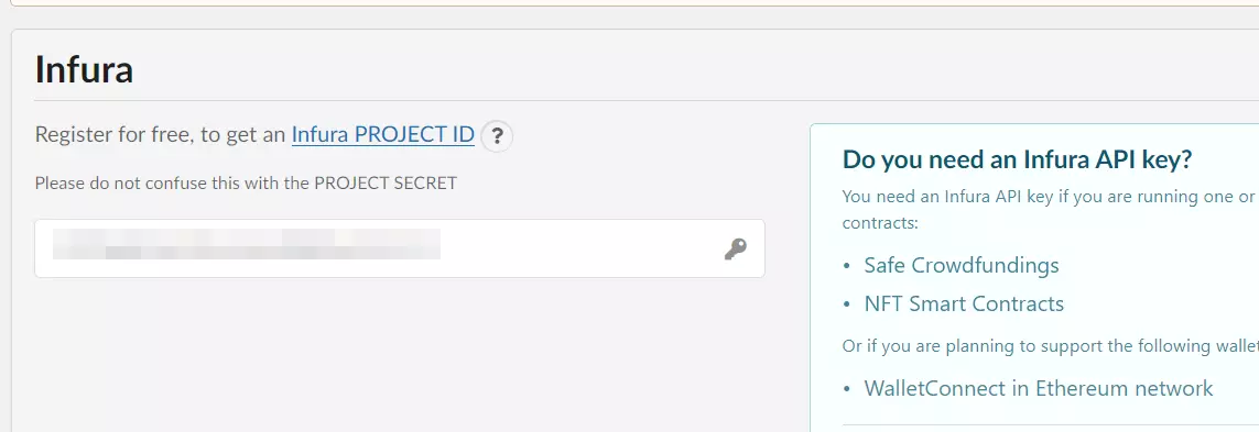 Bild: Infura-API-Key eintragen im WordPress-Backend