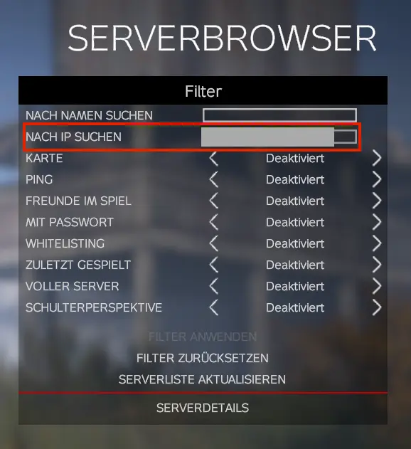 Bild: Screenshot des „DayZ Frostline“-Serverbrowsers