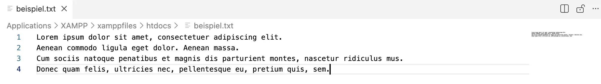 Textdatei mir vier Zeilen Beispieltext Bild: Textdatei mir vier Zeilen Beispieltext