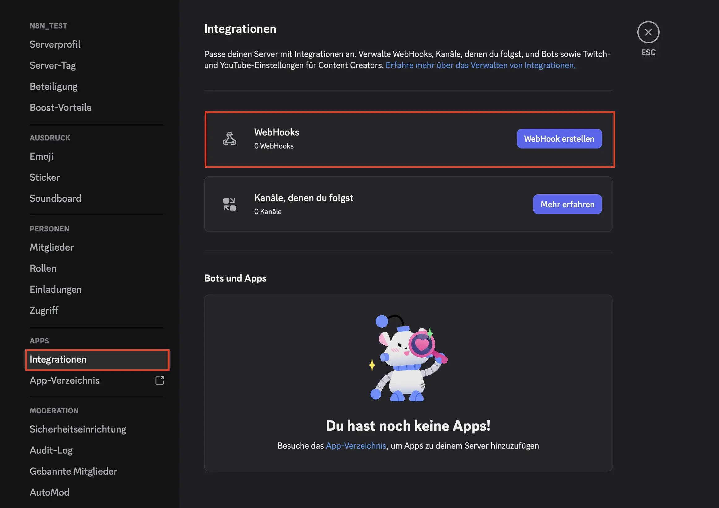 Discord: Servereinstellungen Integrationen Bild: Discord: Servereinstellungen Integrationen
