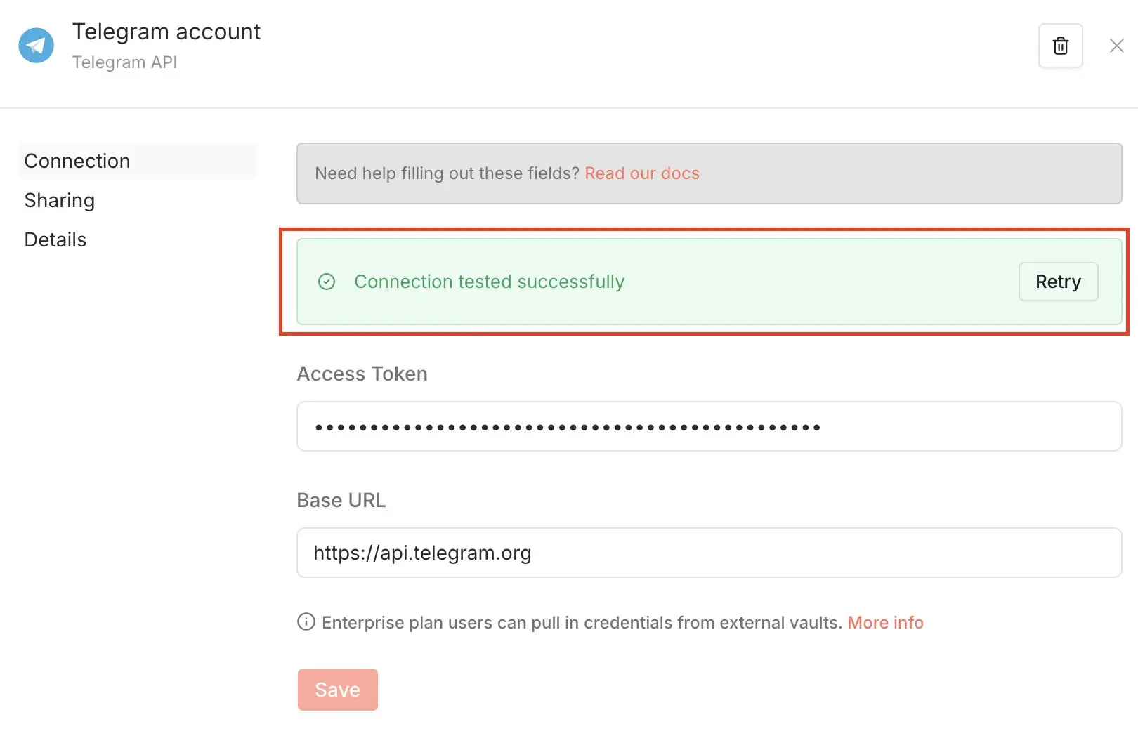 Bild: Telegram-Credentials testen