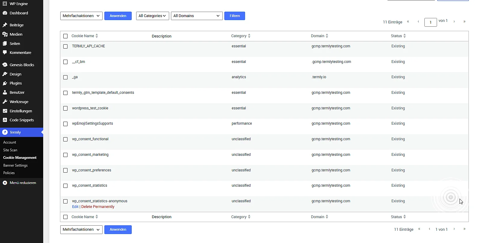 Bild: Cookie-Verwaltung von Termly in WordPress