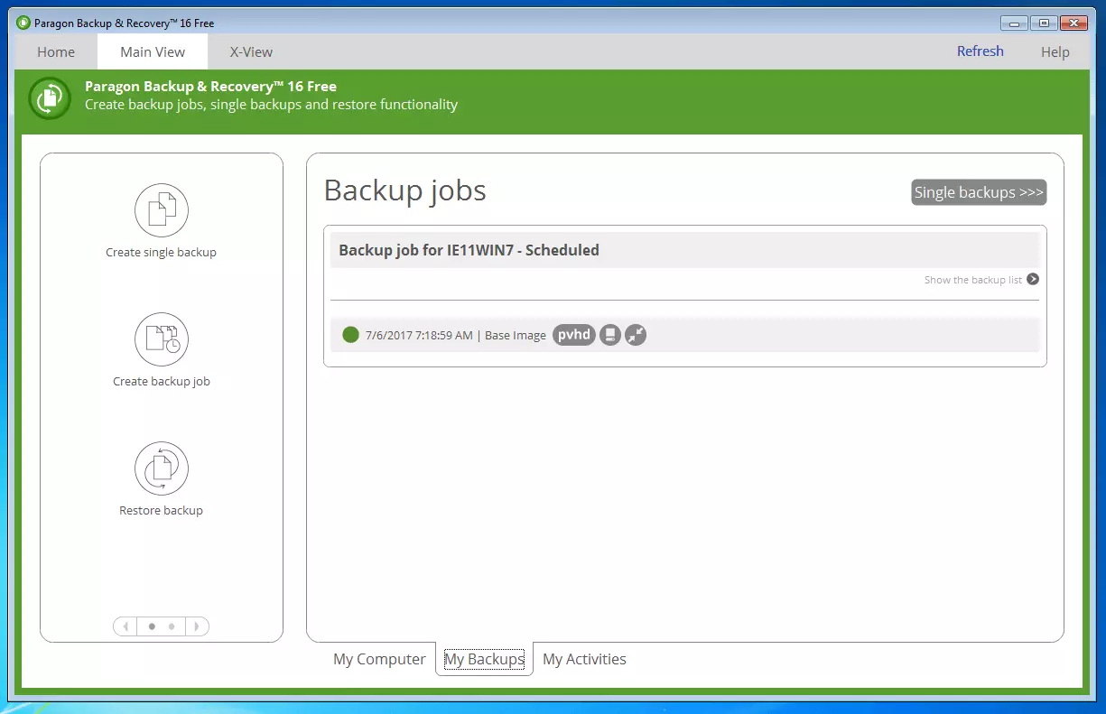 Bild: Paragon Backup & Recovery 16 Free: Übersicht aller Backup-Jobs