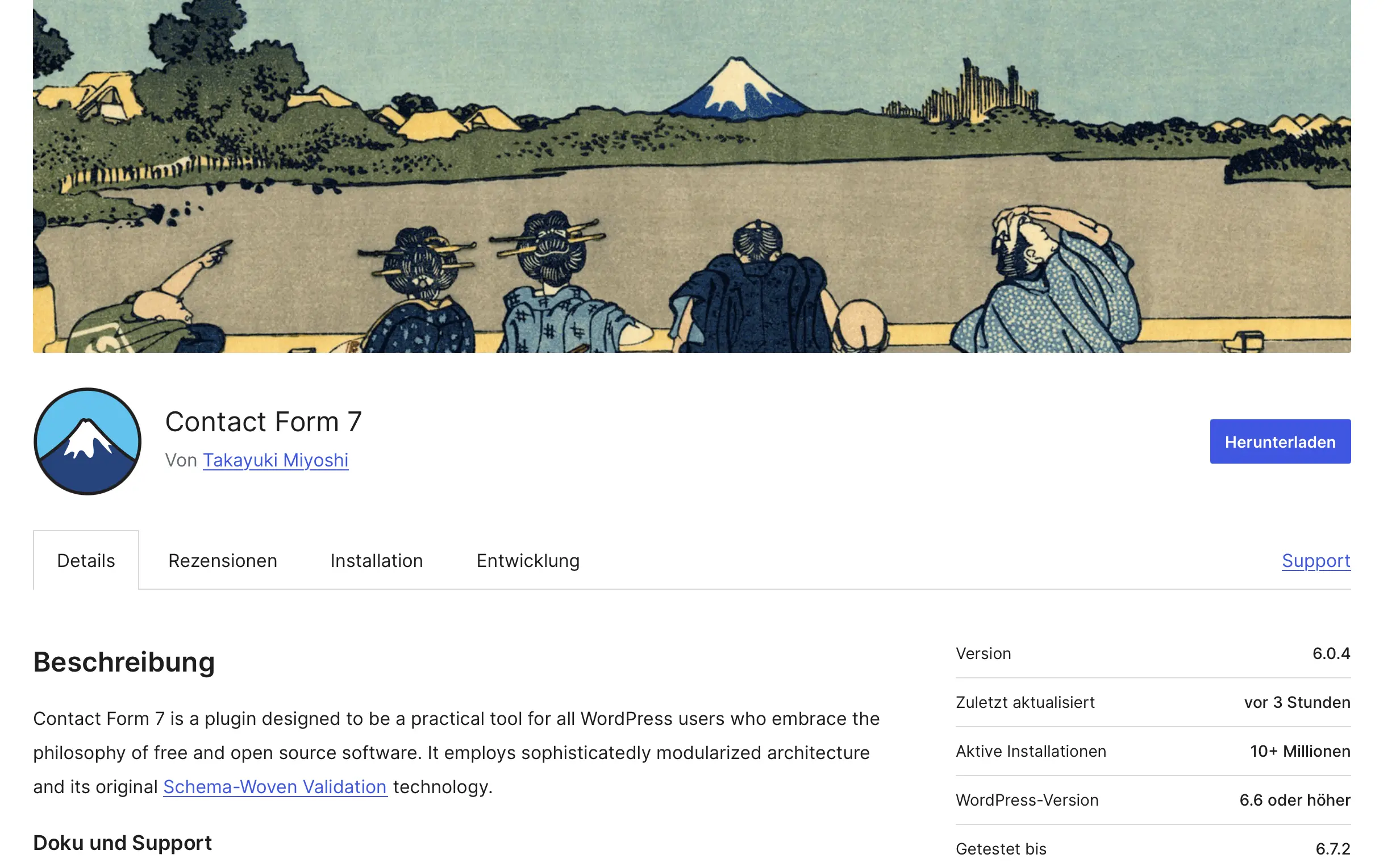 Bild: Informationsseite zu Contact Form 7 im WordPress-Plugin-Verzeichnis