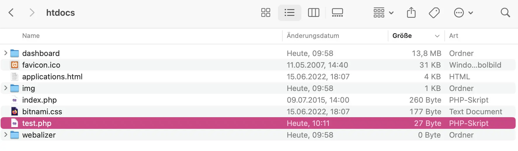 Die Datei test.php im htdocs-Ordner Bild: Die Datei test.php im htdocs-Ordner