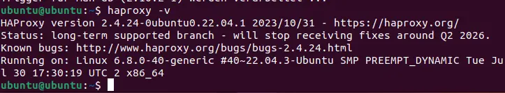 Screenshot der aktuellen HAProxy-Version im Terminal Bild: Screenshot der aktuellen HAProxy-Version im Terminal