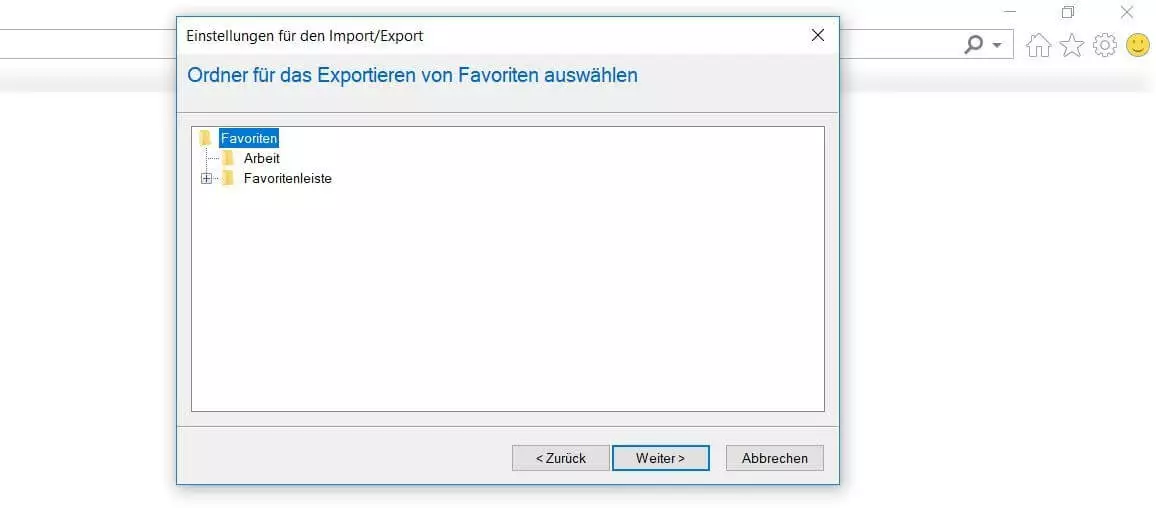 Bild: Internet-Explorer-Lesezeichen exportieren: Ordnerauswahl