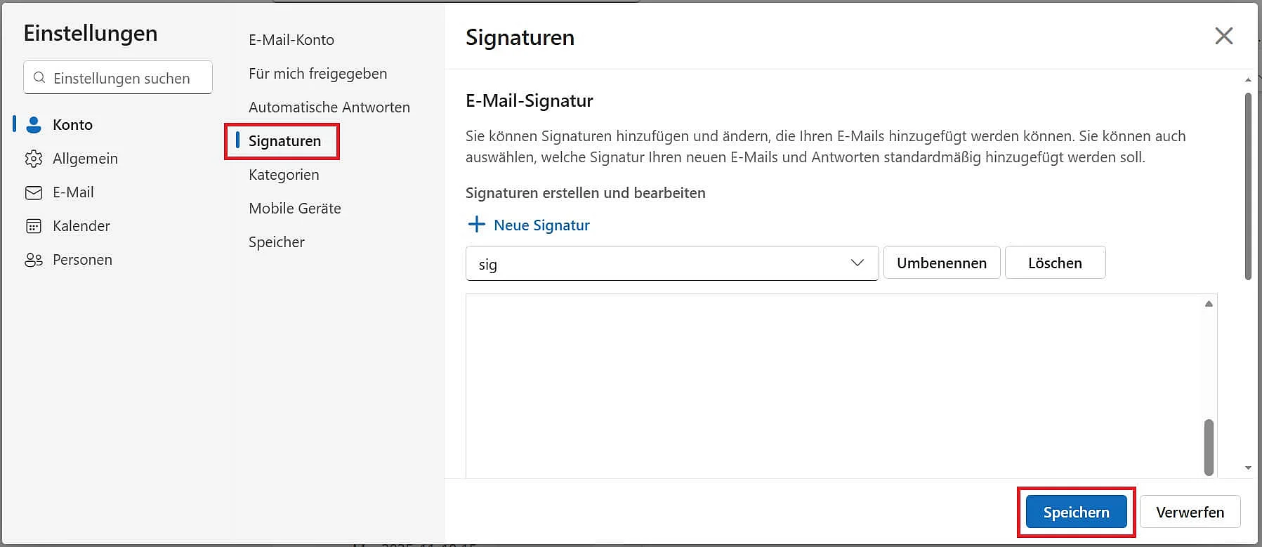 E-Mail-Signatur erstellen in Outlook (Web) Bild: E-Mail-Signatur erstellen in Outlook (Web)