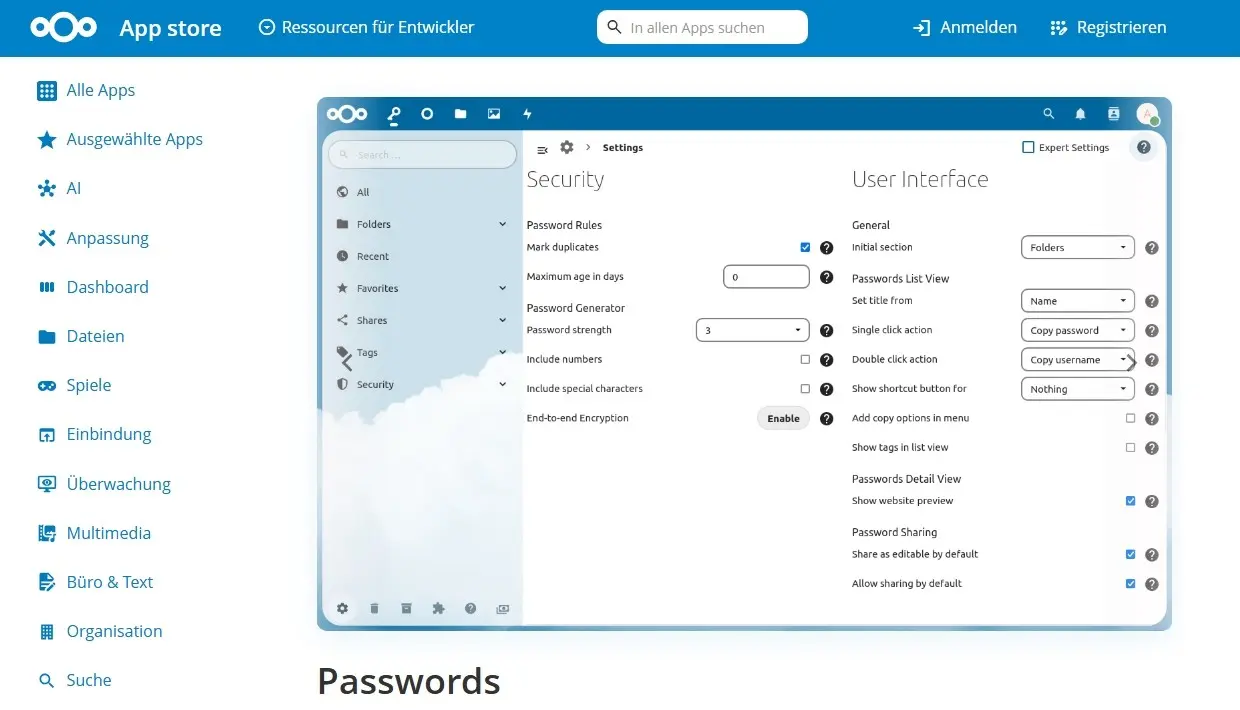 Bild: Nextcloud Passwords im Nextcloud App Store