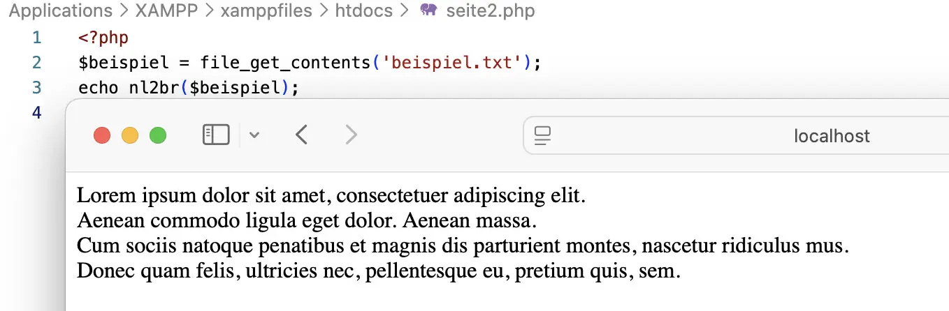 Die Funktion nl2br() in der Anwendung Bild: Die Funktion nl2br() in der Anwendung