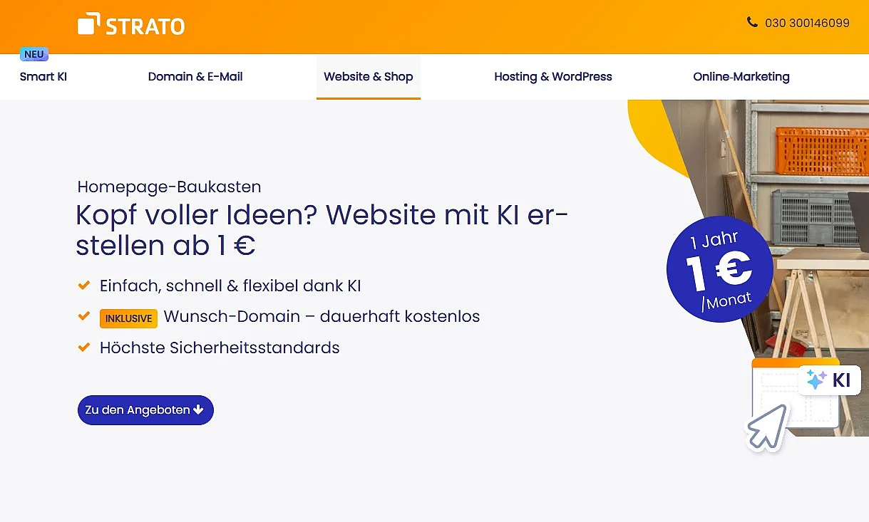 Landingpage des STRATO Homepage-Baukastens Bild: Landingpage des STRATO Homepage-Baukastens