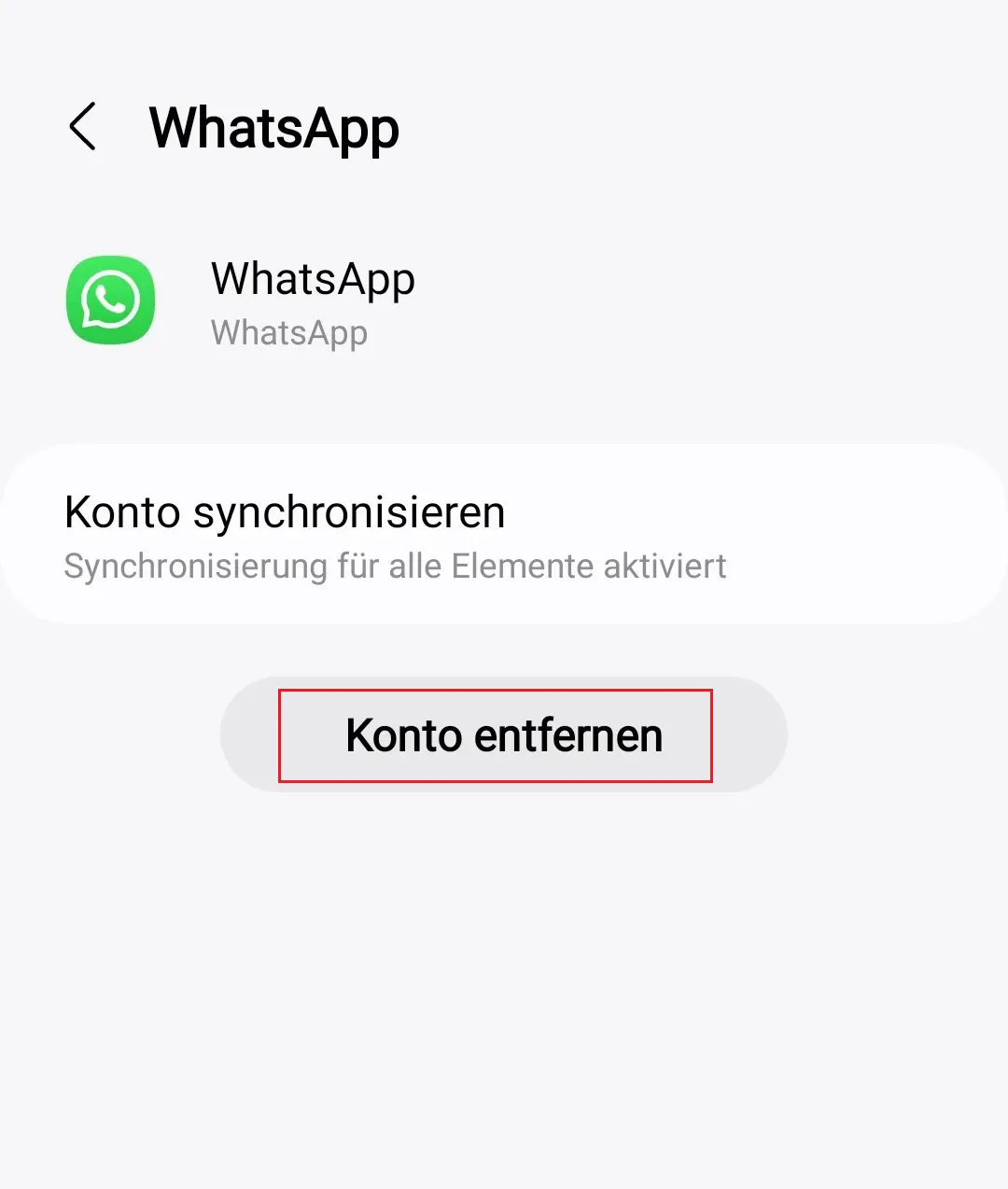 Die Option „Konto entfernen“ unter den Android-Kontoeinstellungen Bild: Die Option „Konto entfernen“ unter den Android-Kontoeinstellungen