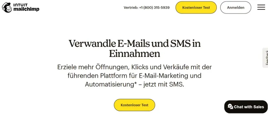 Bild: Startseite von MailChimp