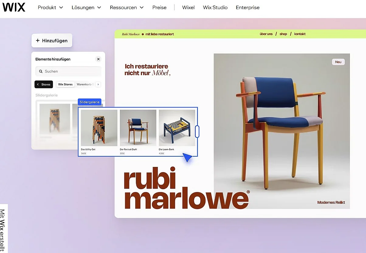 Landingpage des Wix Homepage-Baukastens Bild: Landingpage des Wix Homepage-Baukastens