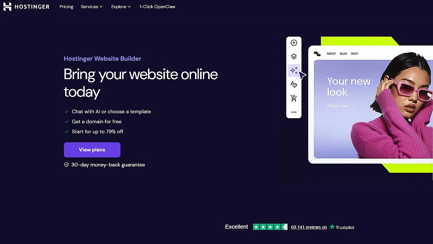 Landingpage des Hostinger Website Builders Bild: Landingpage des Hostinger Website Builders