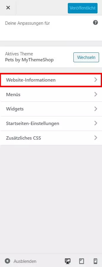 Bild: Favicon WordPress: Website-Informationen im Customizer