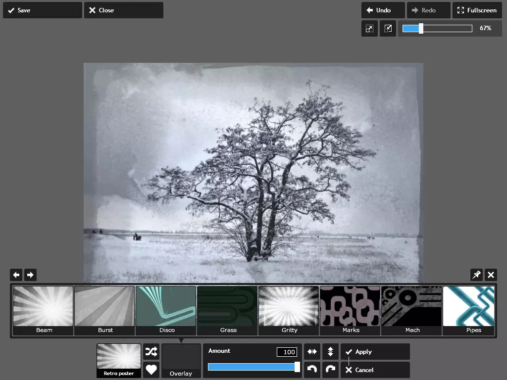 Screenshot der Web-App von Pixlr Express im Vollbildmodus